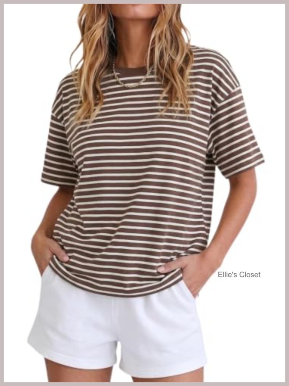 Women's Vintage Boxy Cropped Tee Short Sleeve Striped T Shirt Loose Fit